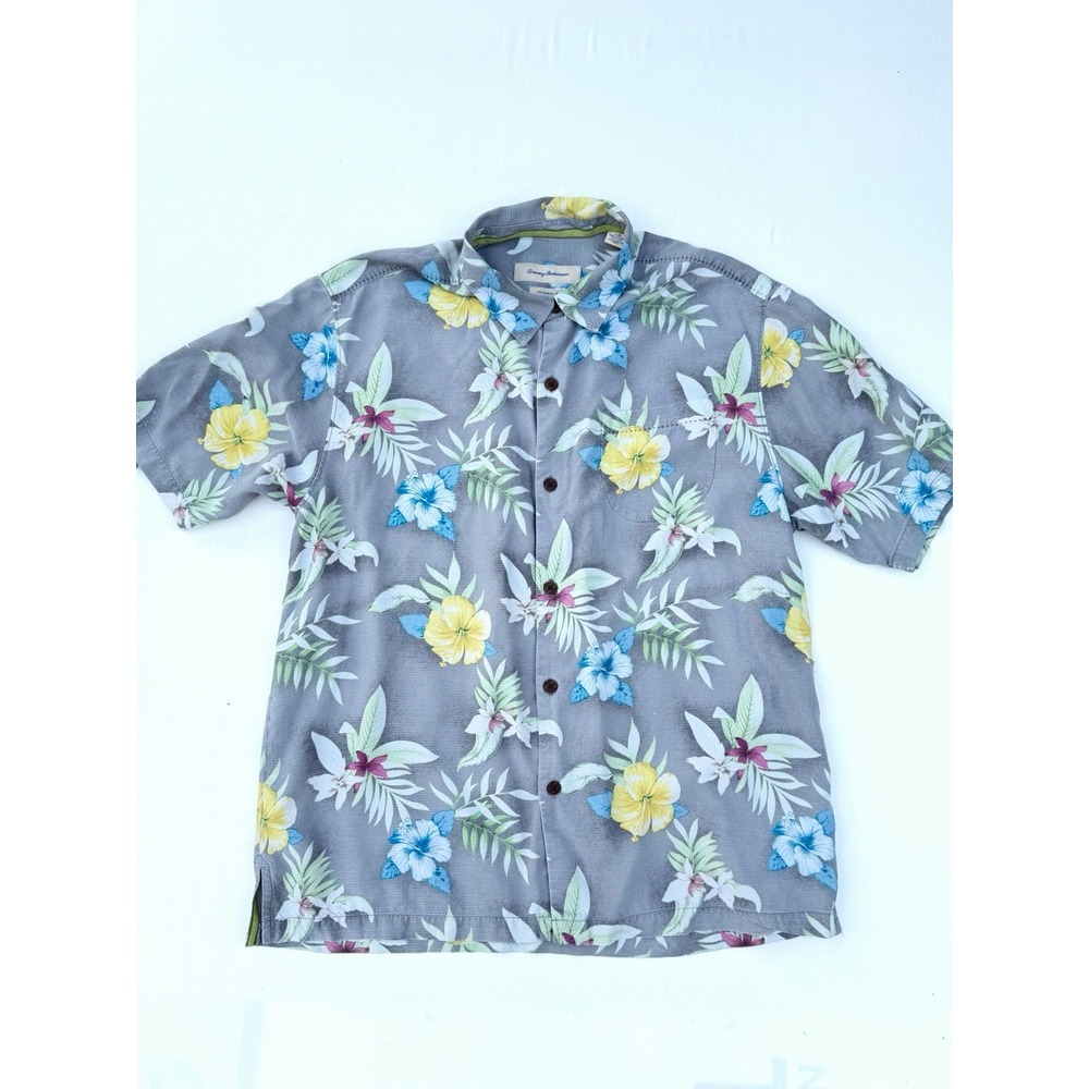Tommy Bahama Mens 100% SILK shirt Floral Aloha Short Sleeve Hawaiian Oxford Y2K